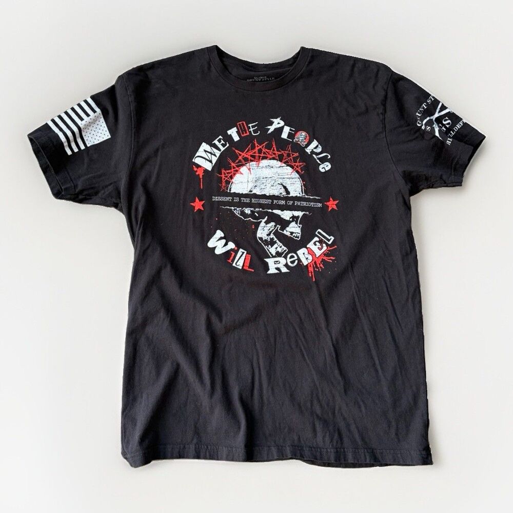 Grunt Style We The People Will Rebel Shirt Mens XL Black Patriotic Skull Graphic